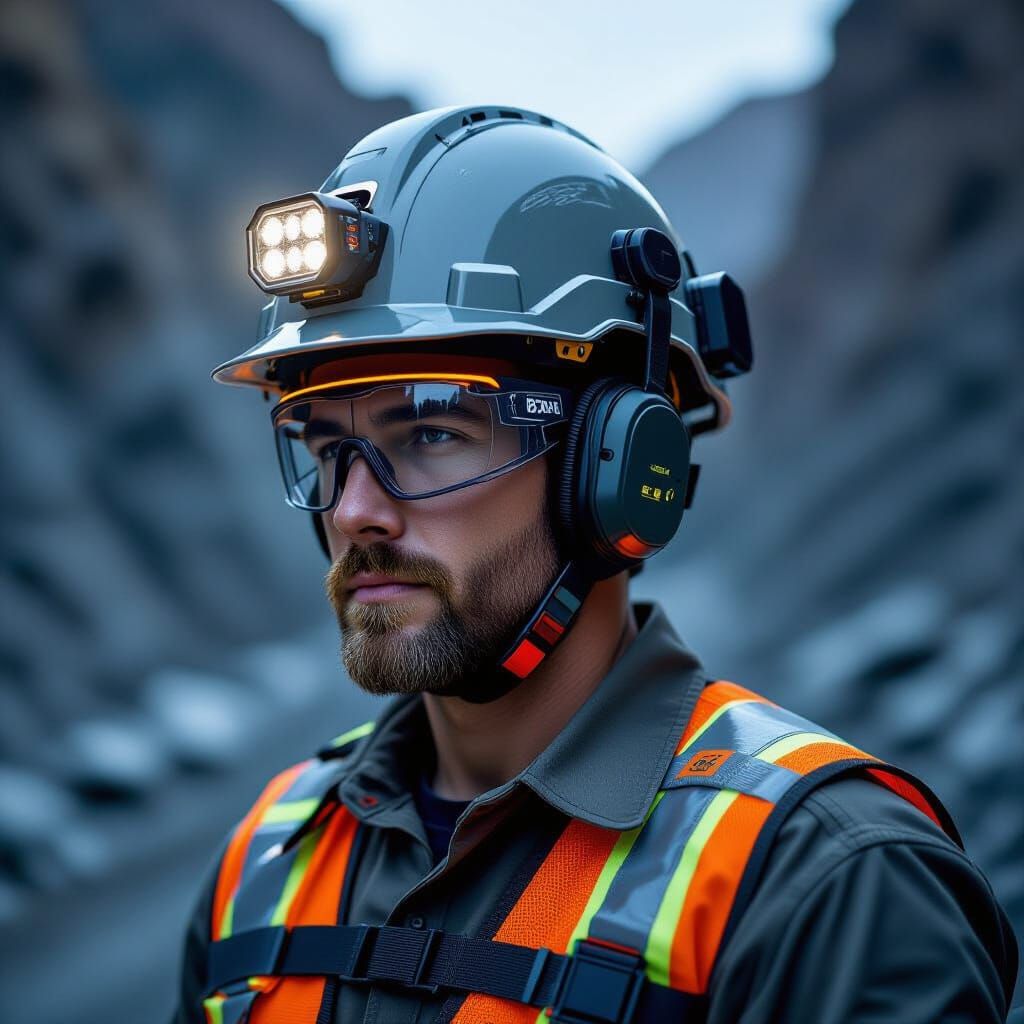 Futuristic Smart Mining Helmet Inspired by Syd Mead