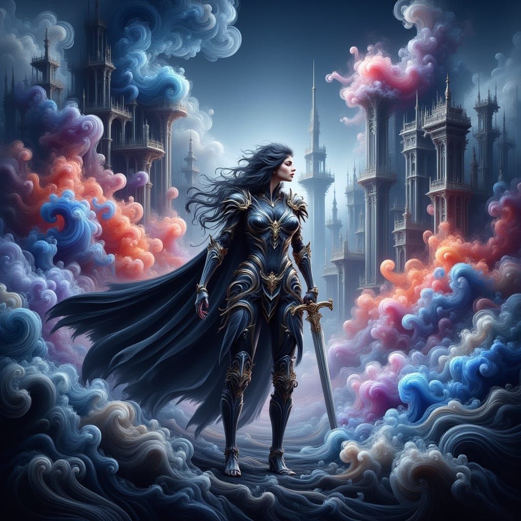 Goth Goddess in Apocalyptic Landscape, Digital Matte Paintin...