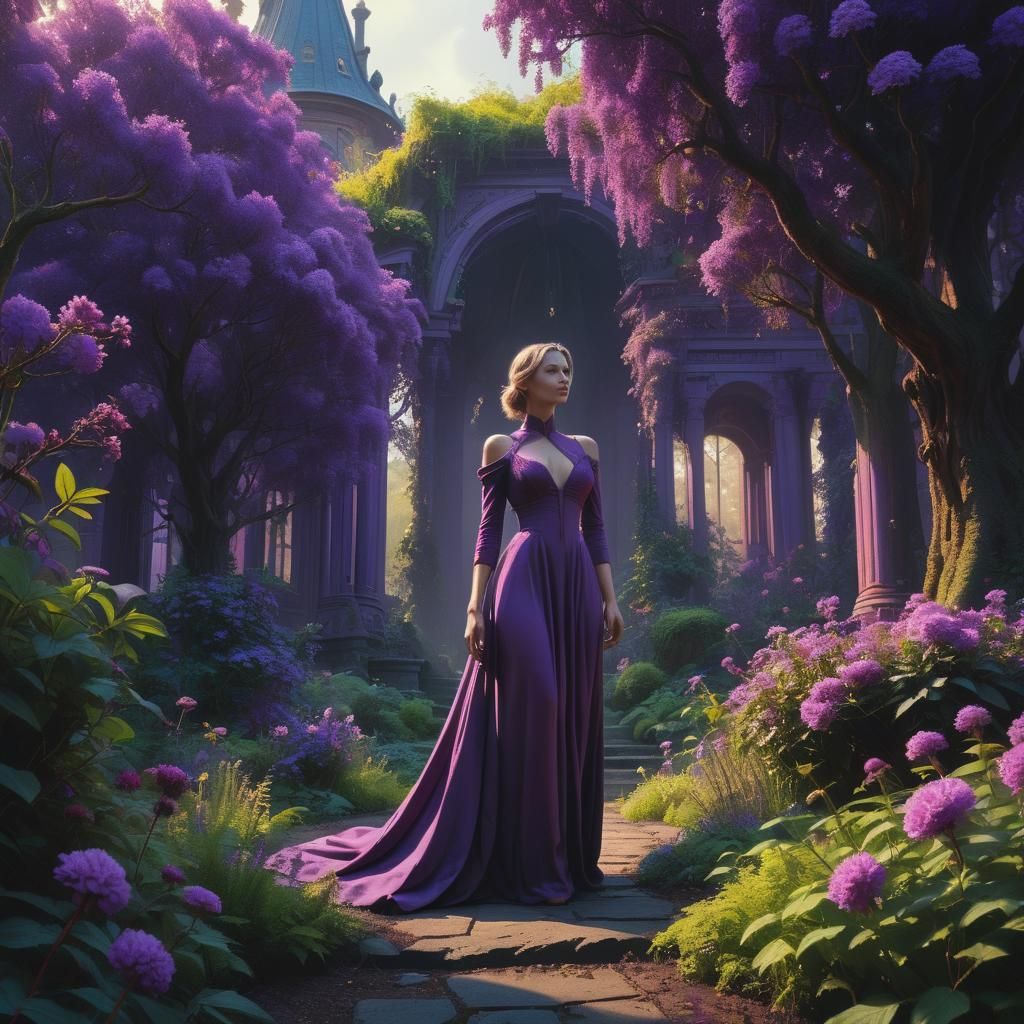 Mystical Garden: Woman in Purple Gown