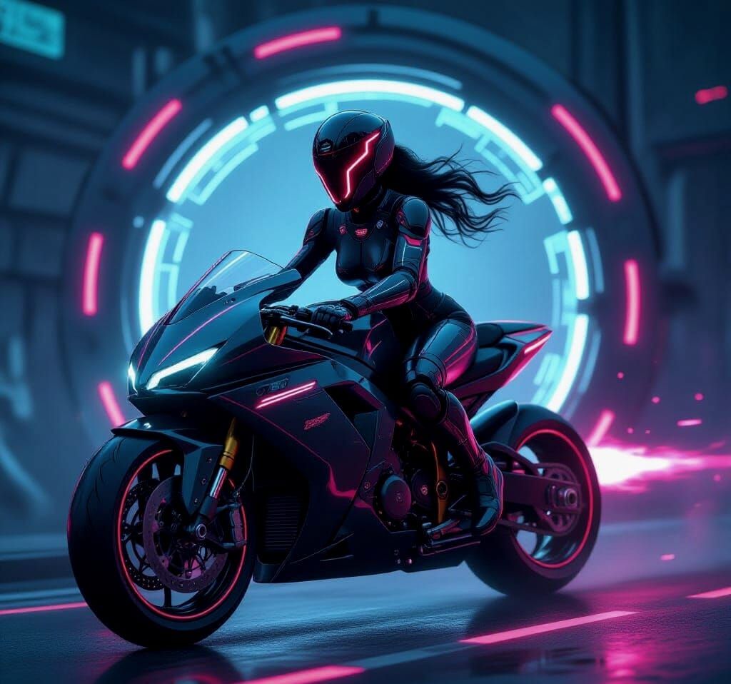 Futuristic Robot Emerges from Cybernetic Portal