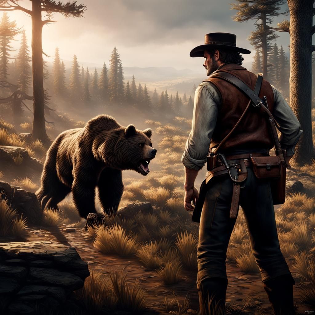 Arthur Morgan's Majestic Bear Hunt in Hyperrealism