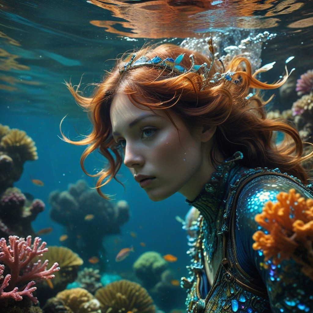 Underwater Birdhouse in Coral Reef, Art Nouveau Style