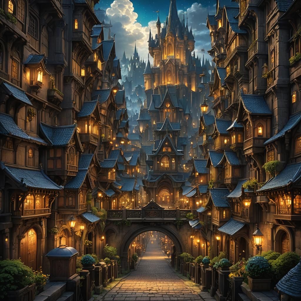 Fantasy City at Night: Anime Matte Painting