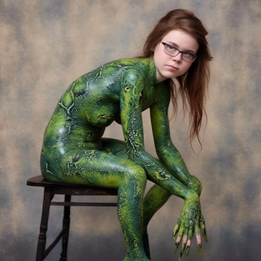 Girl in Lizard Body Paint, Professional Photography