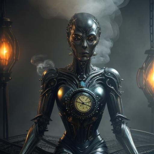 Clockwork Superheroine in Surrealist Style