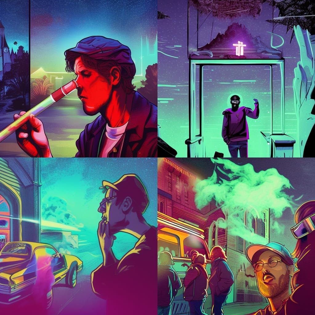 Smoking Weed Outside Church: Synthwave Neon Art
