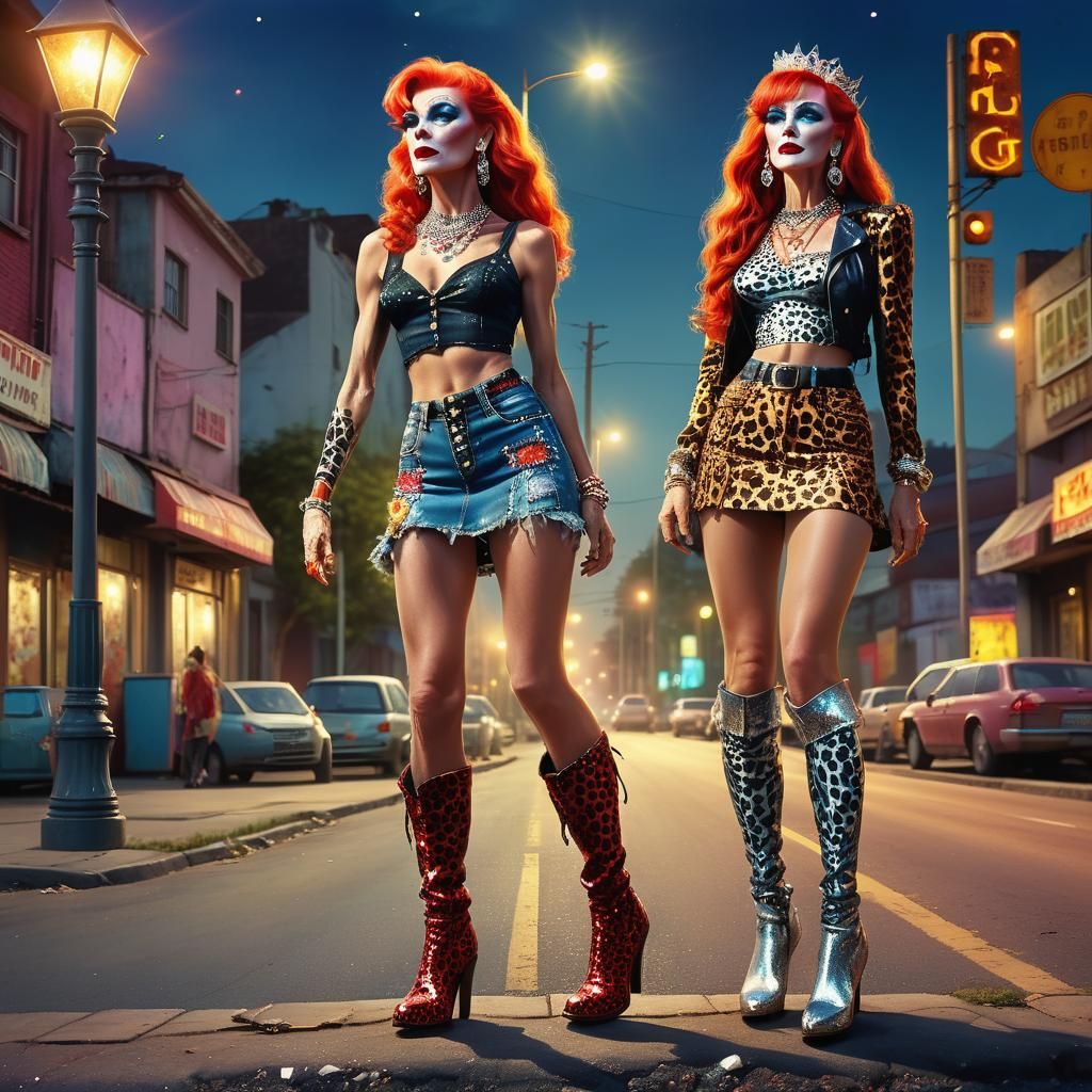 Vibrant Transvestite Portrait in Detailed Matte Painting Sty...