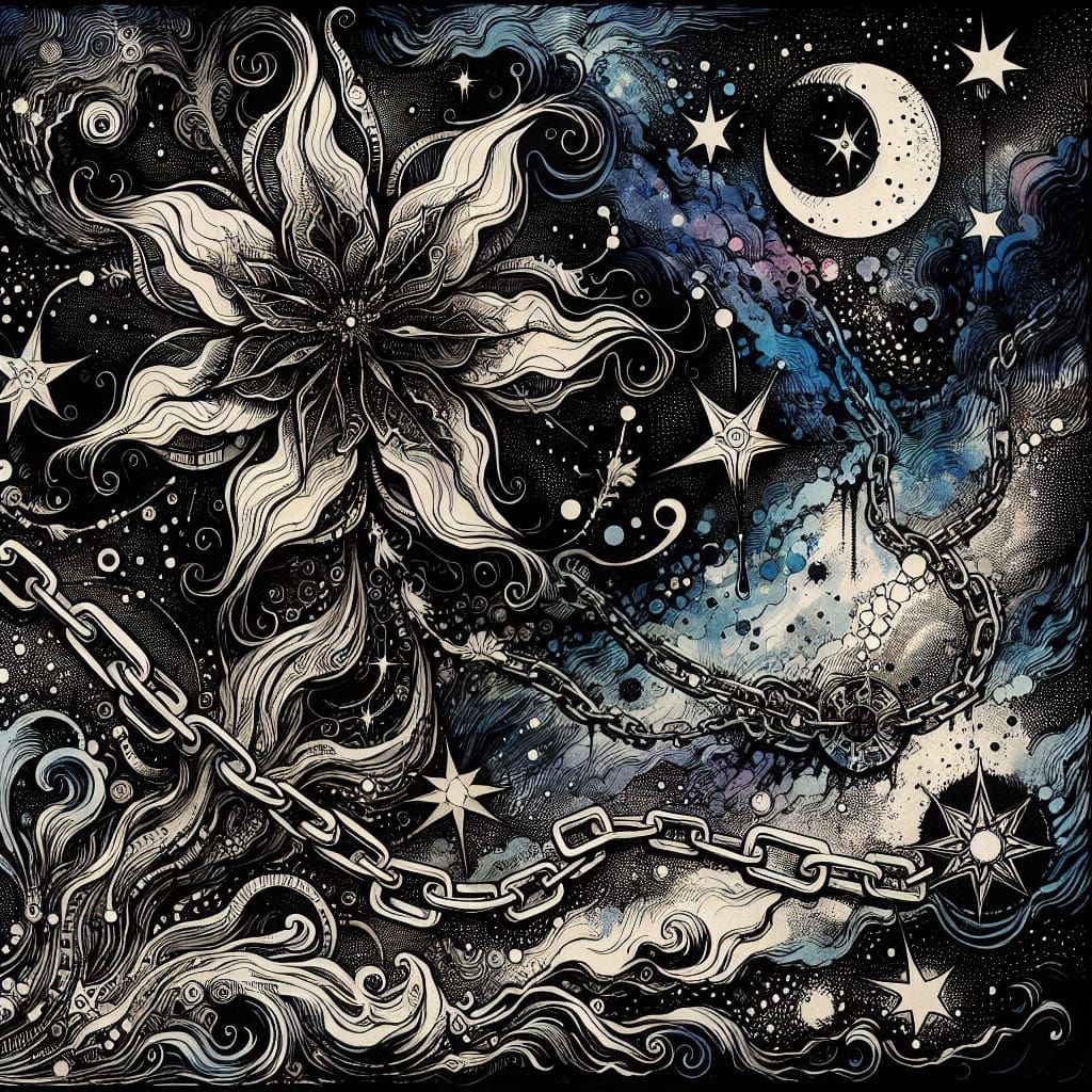 Psychedelic Mucha-Inspired Tarot Tree in Deep Space