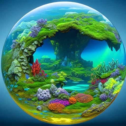 Mermaid Grotto in Transparent Sphere: 8K Concept Art