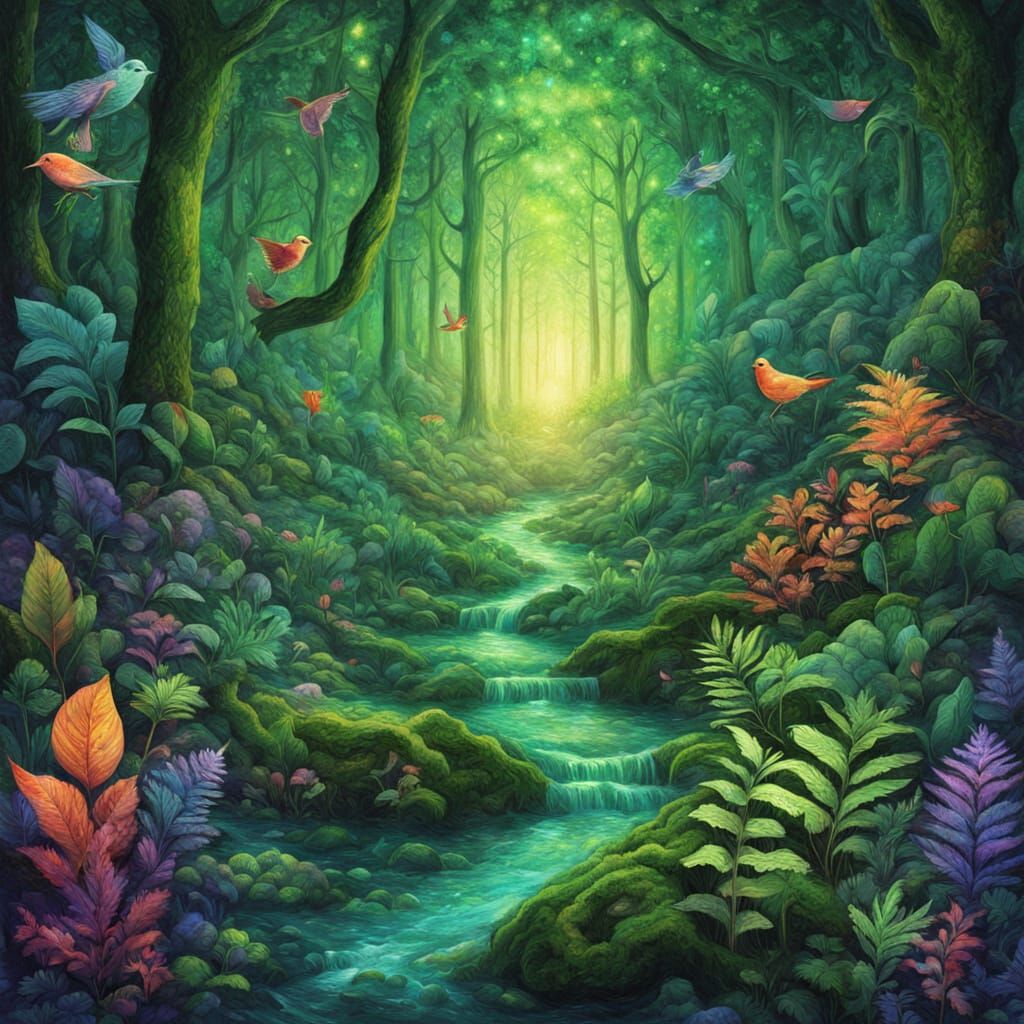 Enchanted Forest: Astral Cosmic Illustration in 8K