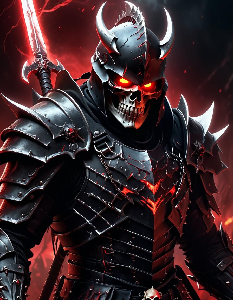 Menacing Skull Warrior with Glowing Scythe in Dark Fantasy A...