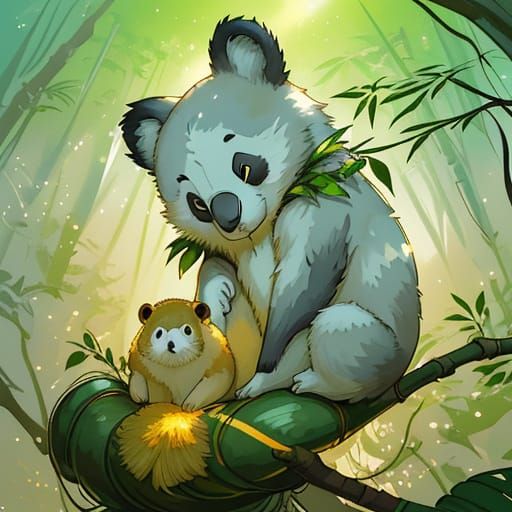 Surreal Summer Landscape with Panda and Koala