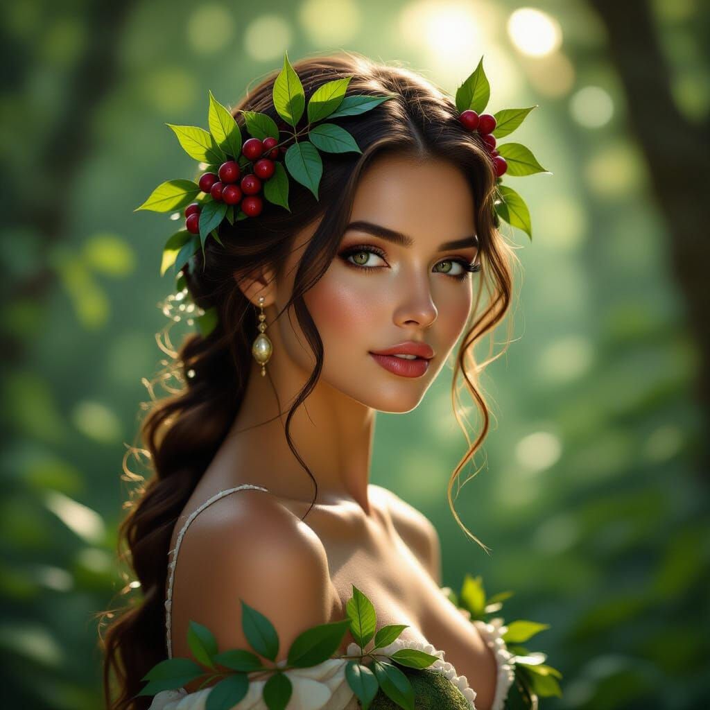 Regal Woman in Forest, Photorealistic Fantasy Art