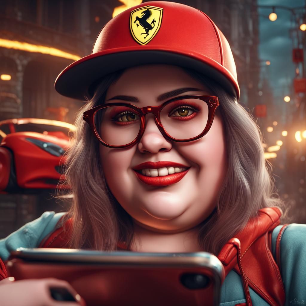 Girl with Ferrari Hat in Detailed Fantasy Art