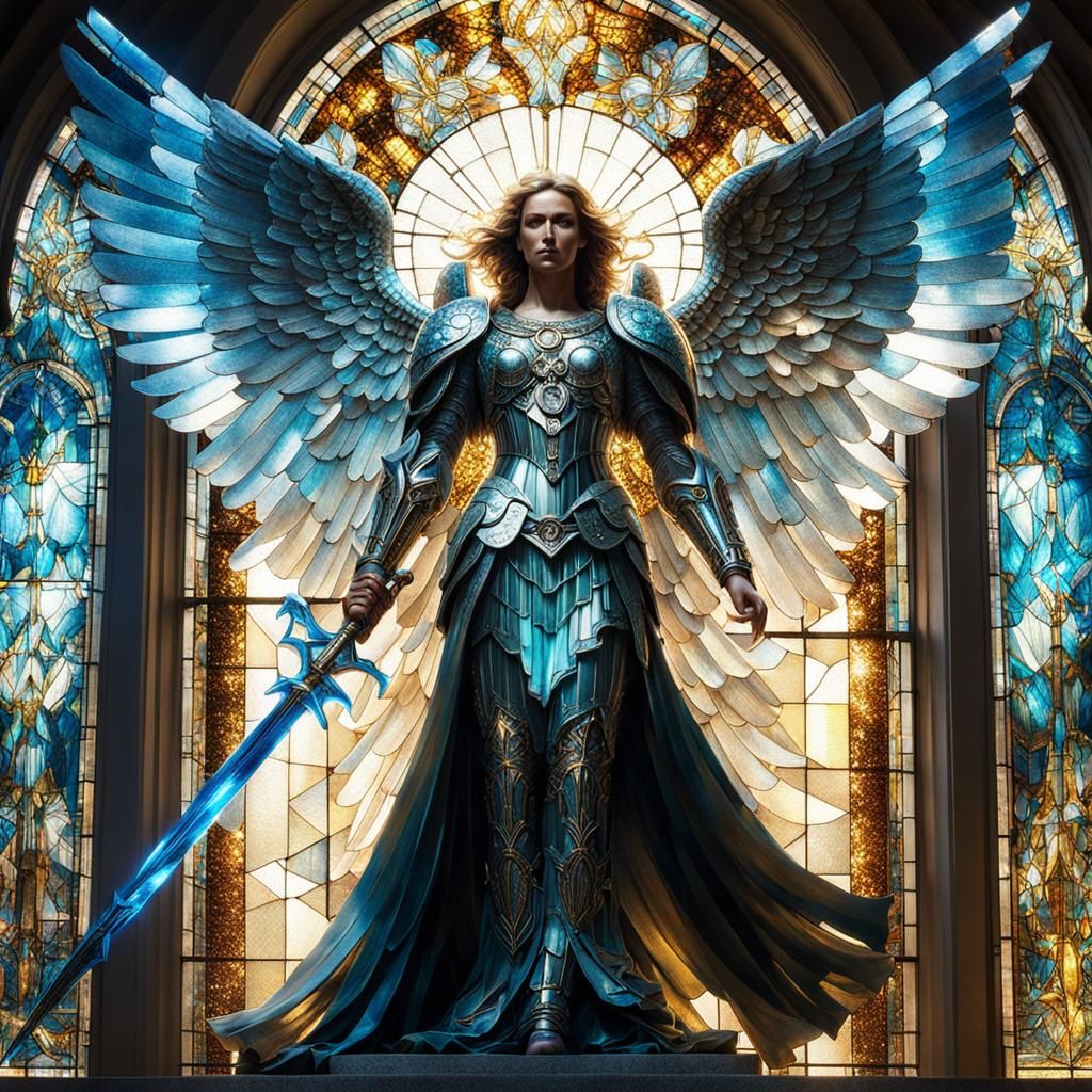 Crystal Archangel Michael in Illuminated Stained Glass