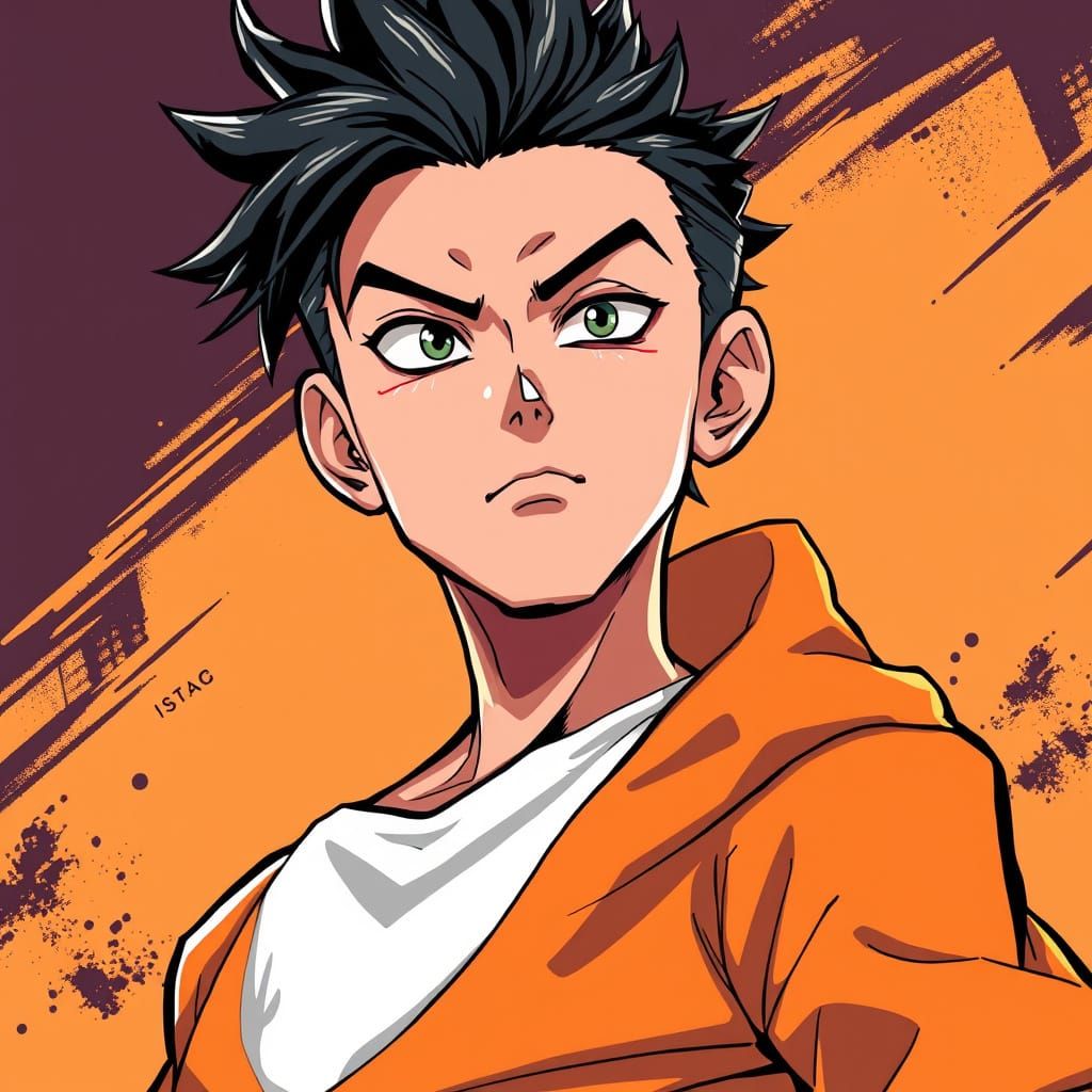 Confident Anime Hero with Vibrant Lines
