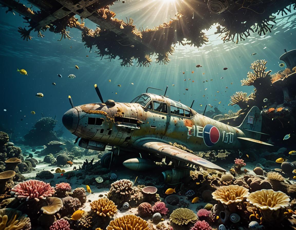 Sunken WWII Plane Transformed into Coral Reef