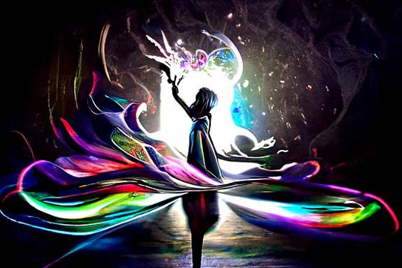 Radiant Woman with Magical Aura: A Digital Illustration