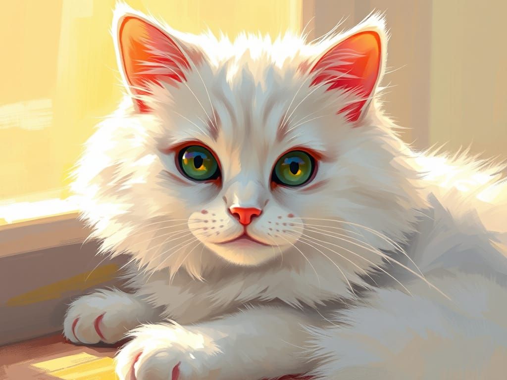Whimsical Fluffy Cat in Warm Sunbeam