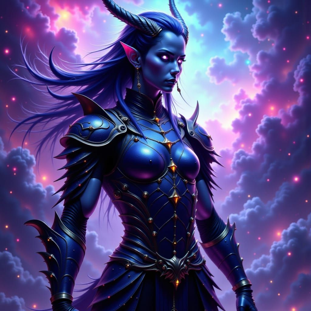 Drow Elf Samurai in Art Nouveau Style