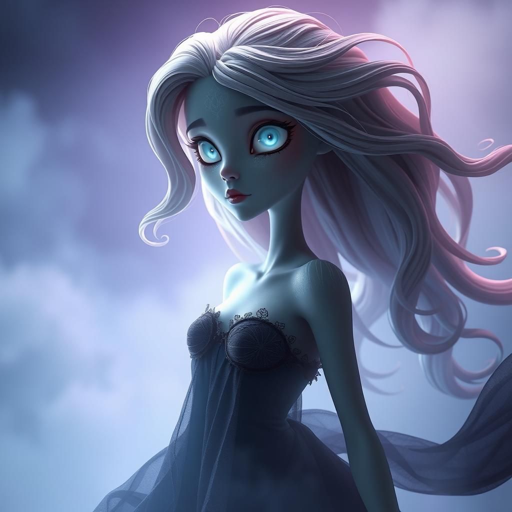 Ethereal Specter Floats in Misty Waters as 3D Digital Art