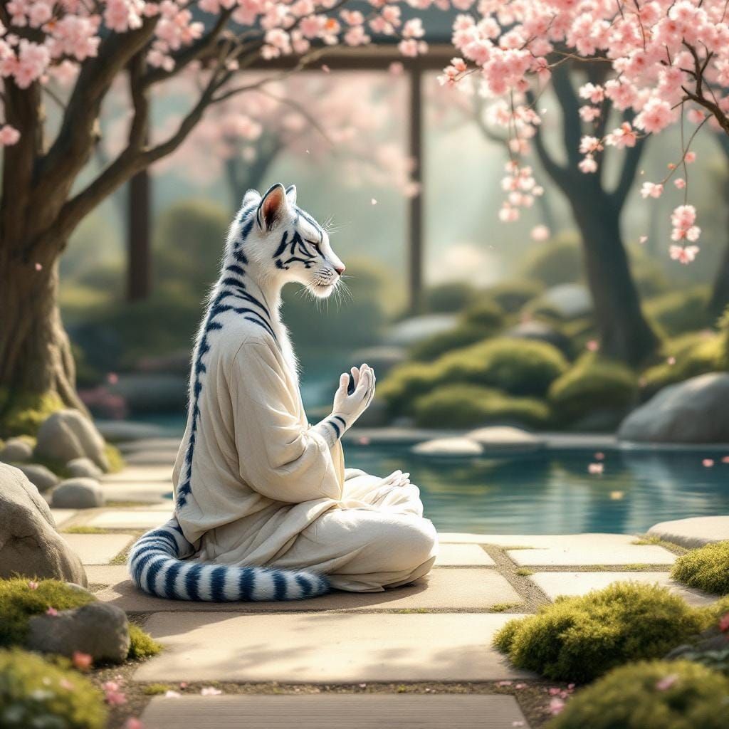 Liger Furry Meditating in Zen Garden