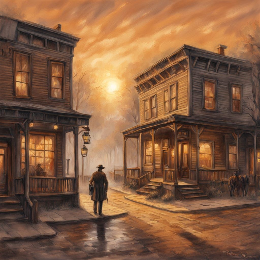 Old West Town in Ethereal Charcoal Gouache Style