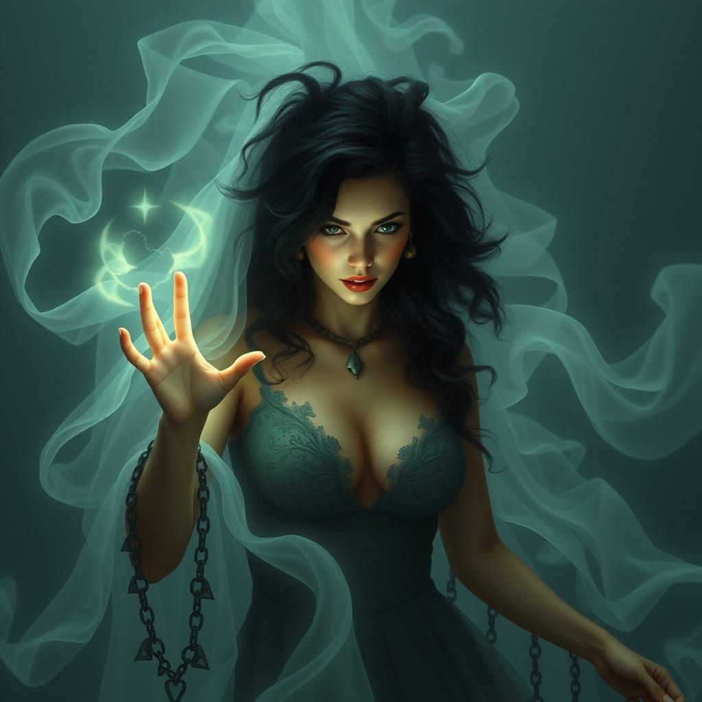 Sensual Ghost Casting a Spell on Reality in Dark Mystical Ar...