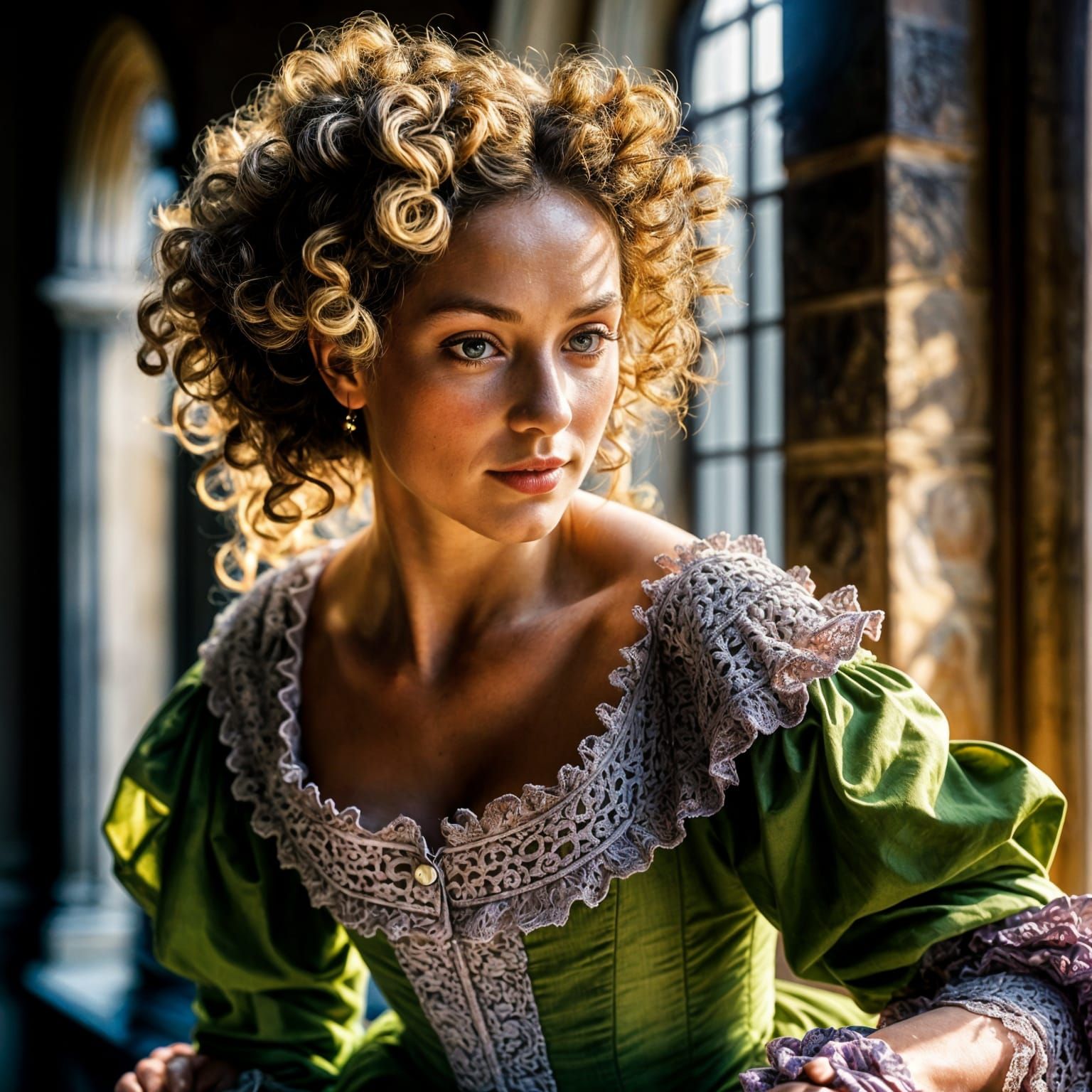 Brunette Woman in 1625 Fashion Portrait