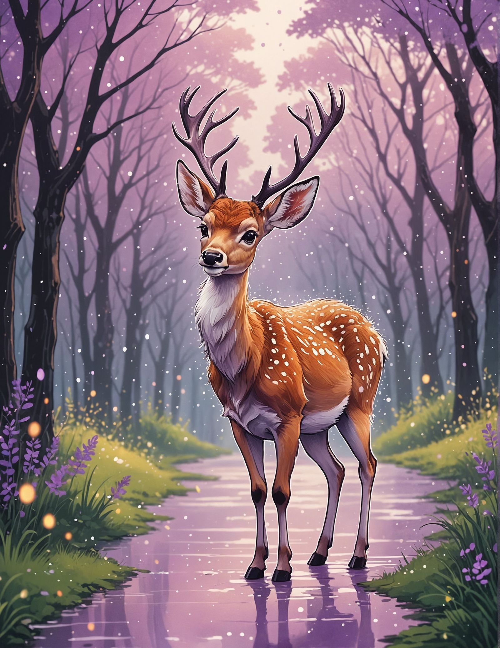 Playful Chibi Deer on a Magical Path