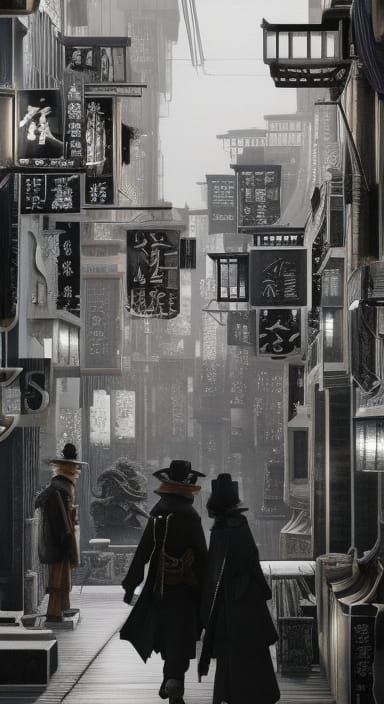 Japanese Woodblock Lobby with Mythic Figures