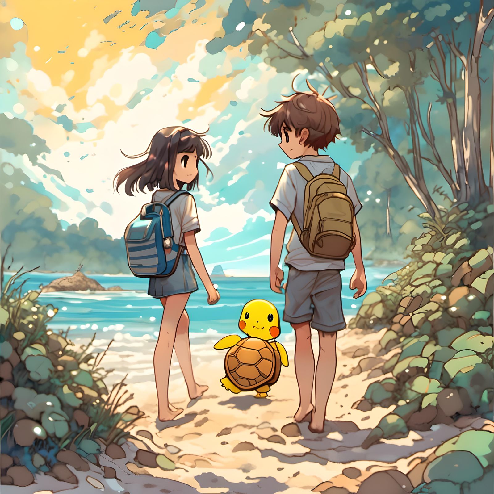 Anime Style: Boy and Girl on Beach