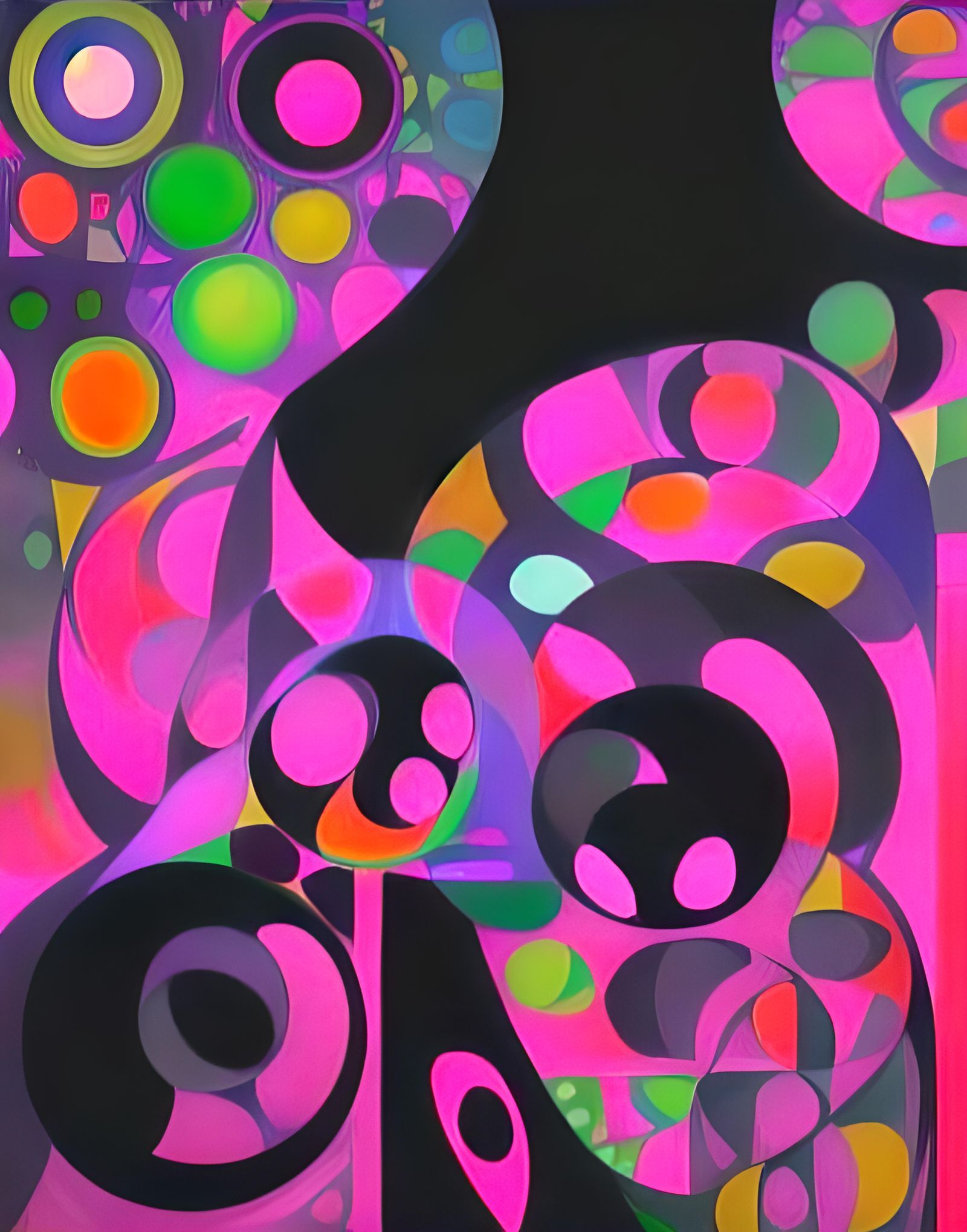 Fluorescent Pink and Black Intricate Painting