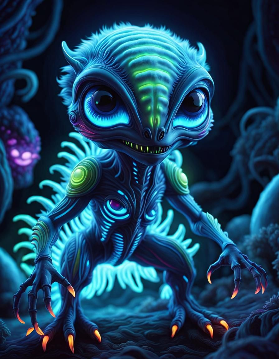 Bioluminescent Alien Monster with Neon Glow