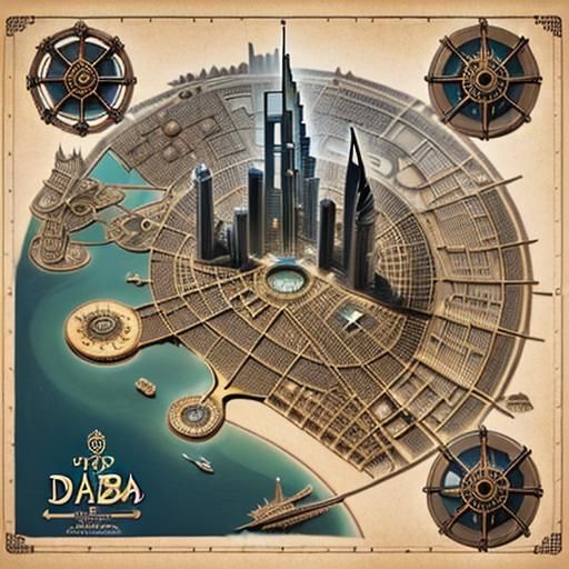 Steampunk Engine Map of Dubai City