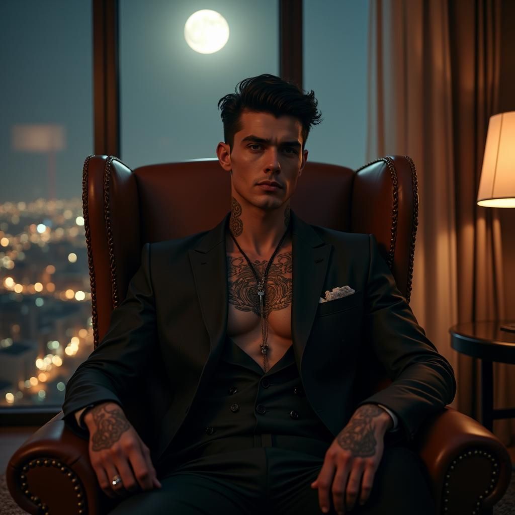 Dark Vampire in Luxurious Bedroom, Photorealistic Style