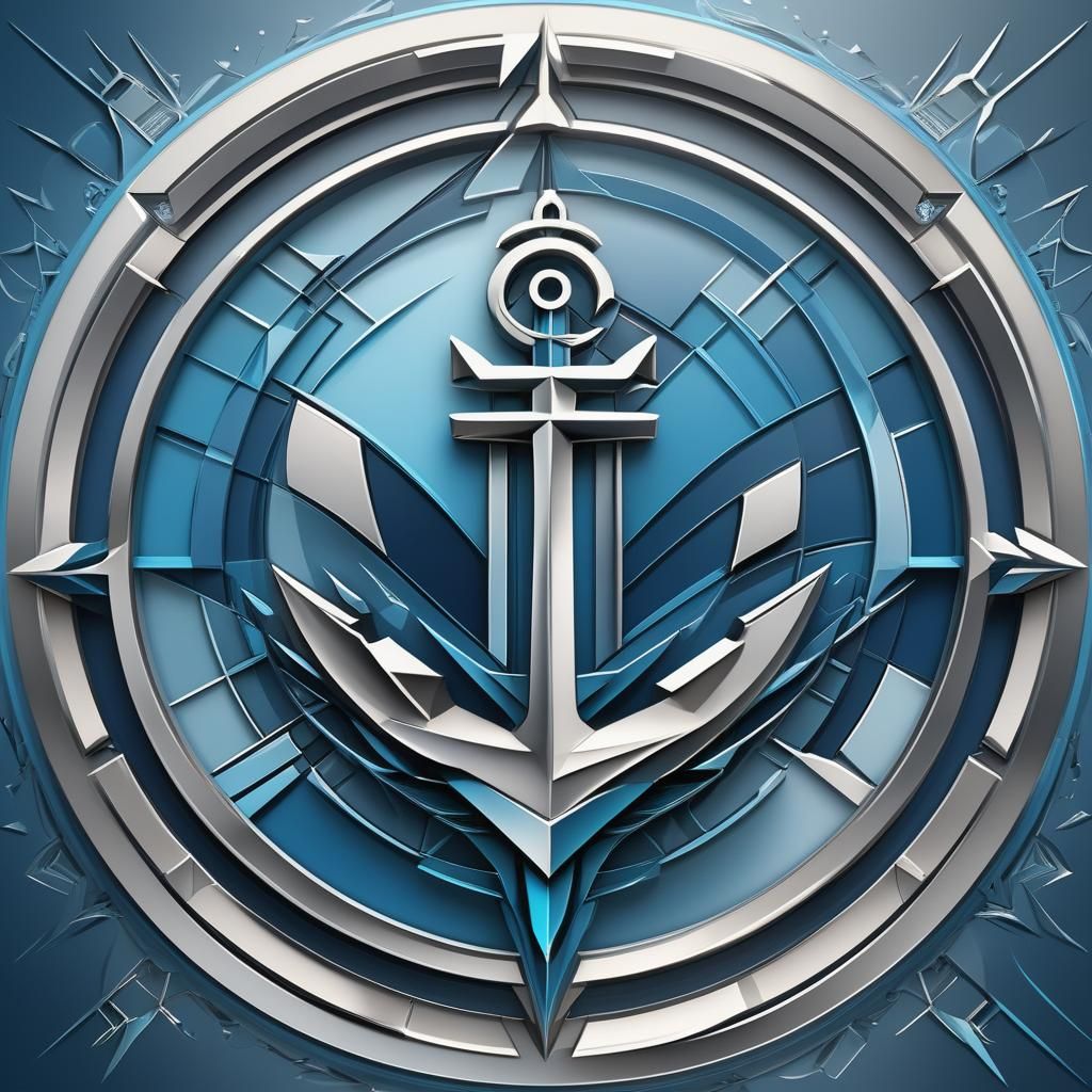 Sleek Cargo Ship Emblem Logo in Metallic Blue
