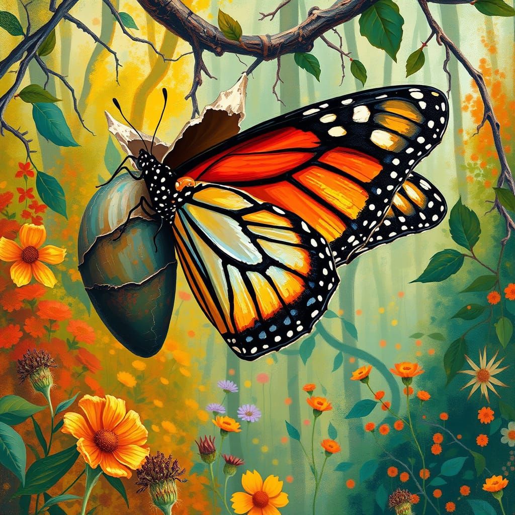 Delicate Monarch Butterfly Emerges in Vibrant Forest
