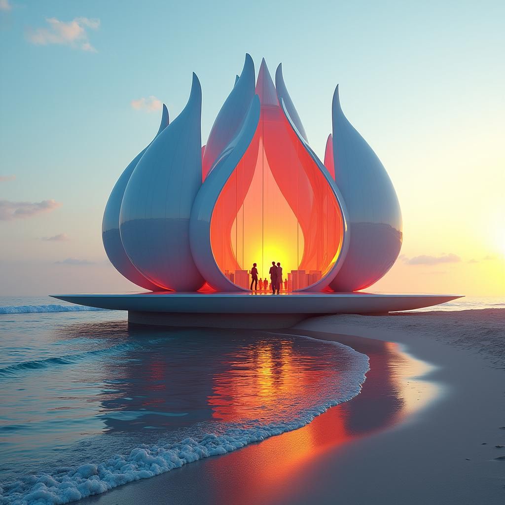 Lotus Glass House on Beach in Fantasy Style