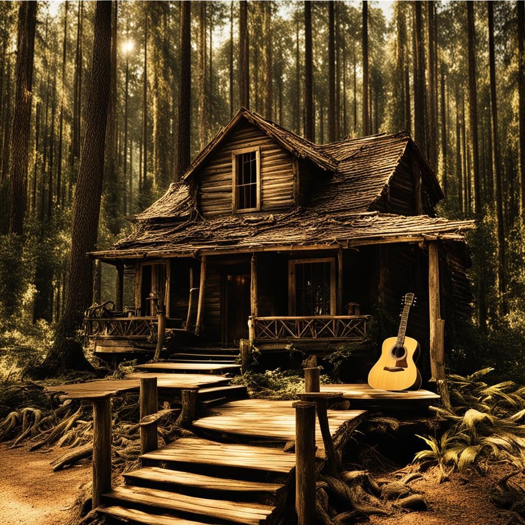 Louisiana Log Cabin in Evergreen Forest