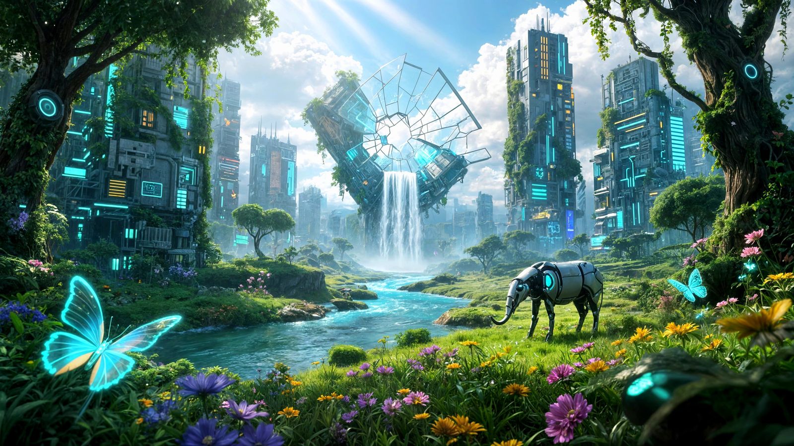 Futuristic Paradise: Nature Meets Technology in Surreal Land...