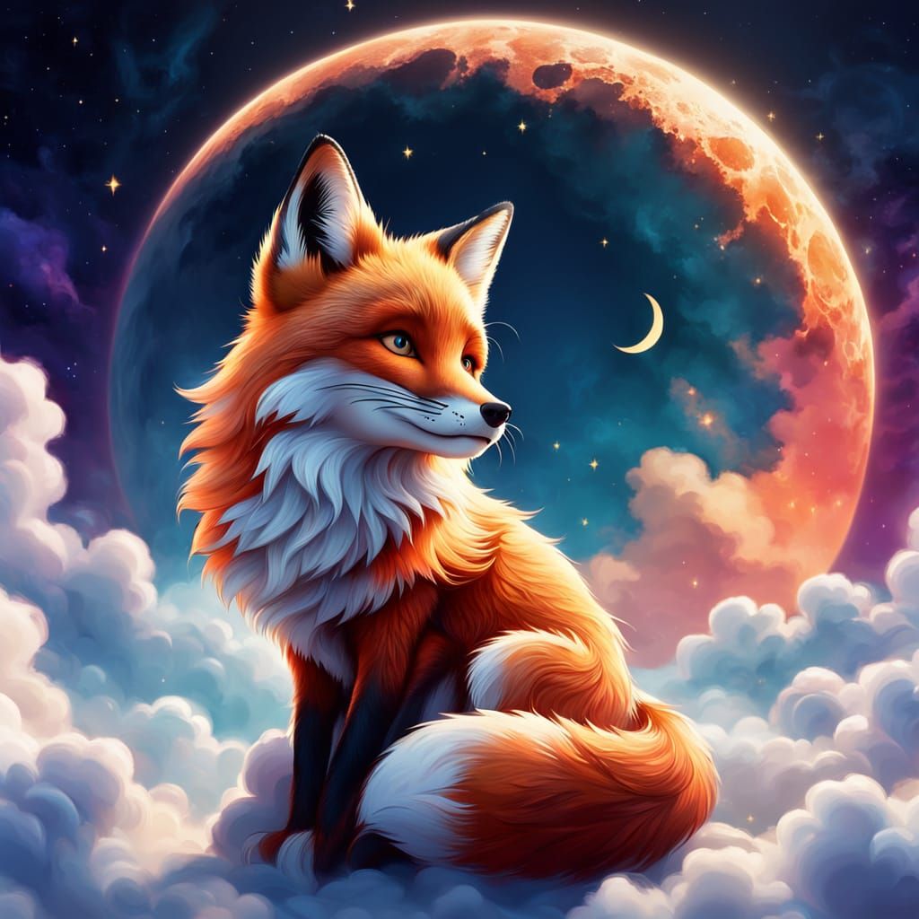 Sleeping Fox on Clouds in Disney Style