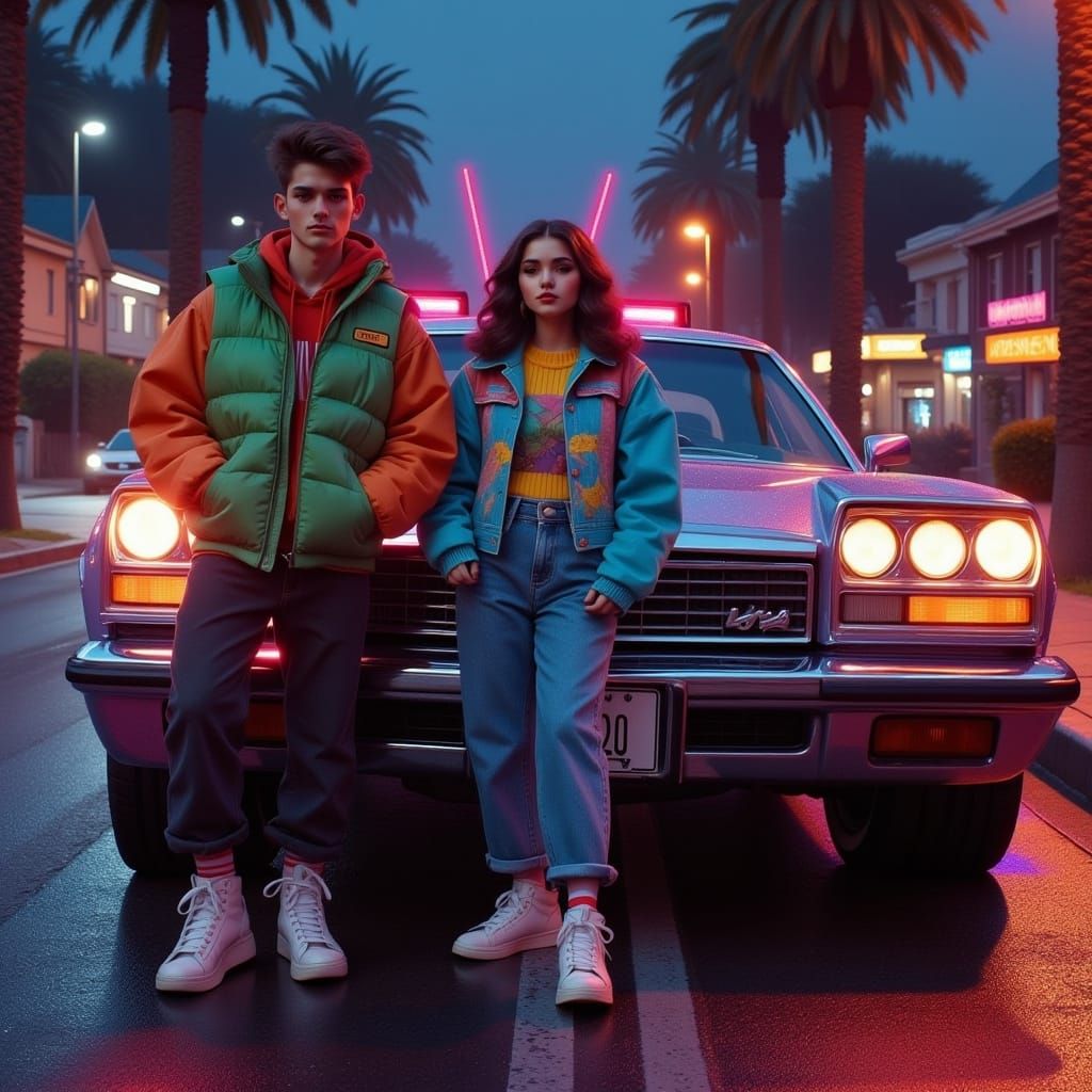 1980s Movie Poster with Time-Traveling Car