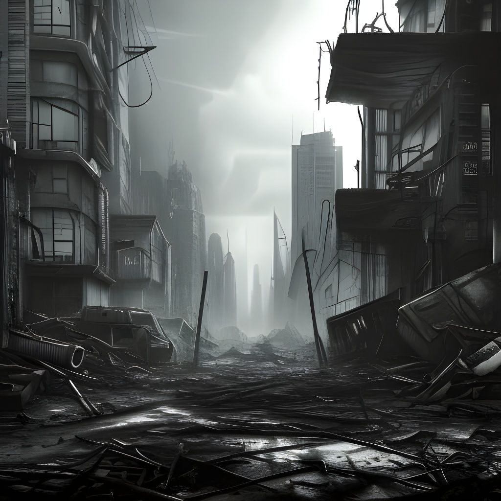 Apocalyptic Destroyed City in Film Noir Style