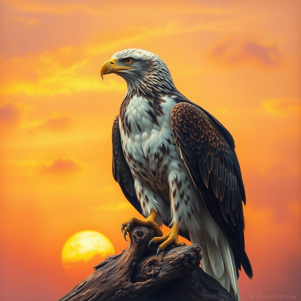 Eagle in Warm Sunset Glow, Wildlife Art Style