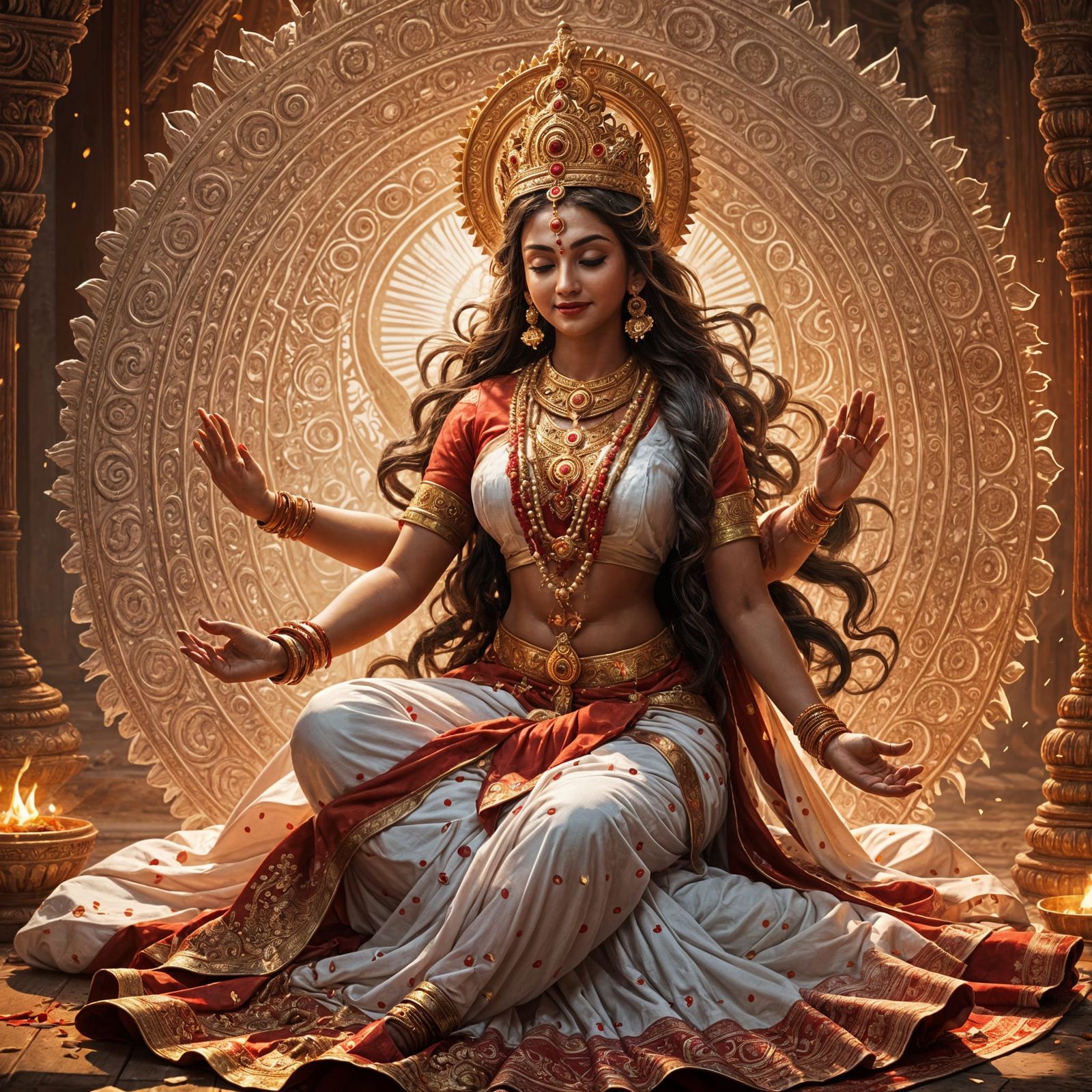 Goddess Durga in Yogic Sadhana: Detailed Matte Painting