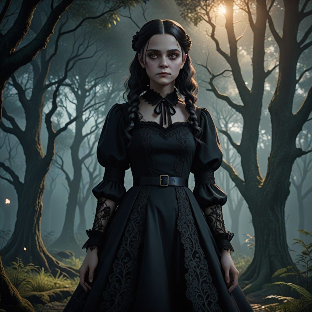 Wednesday Addams in Victorian-Style Anime Portrait