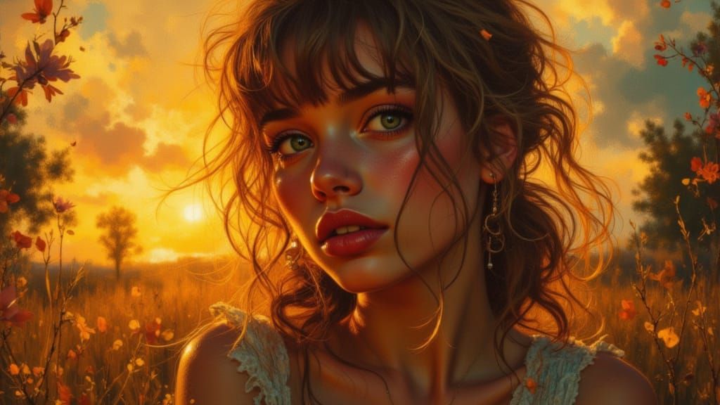 Melancholic Portrait in Warm Sunset Glow