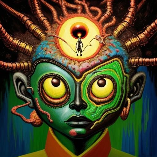 Surreal Robot Religion: Impasto Painting of Abstract Man