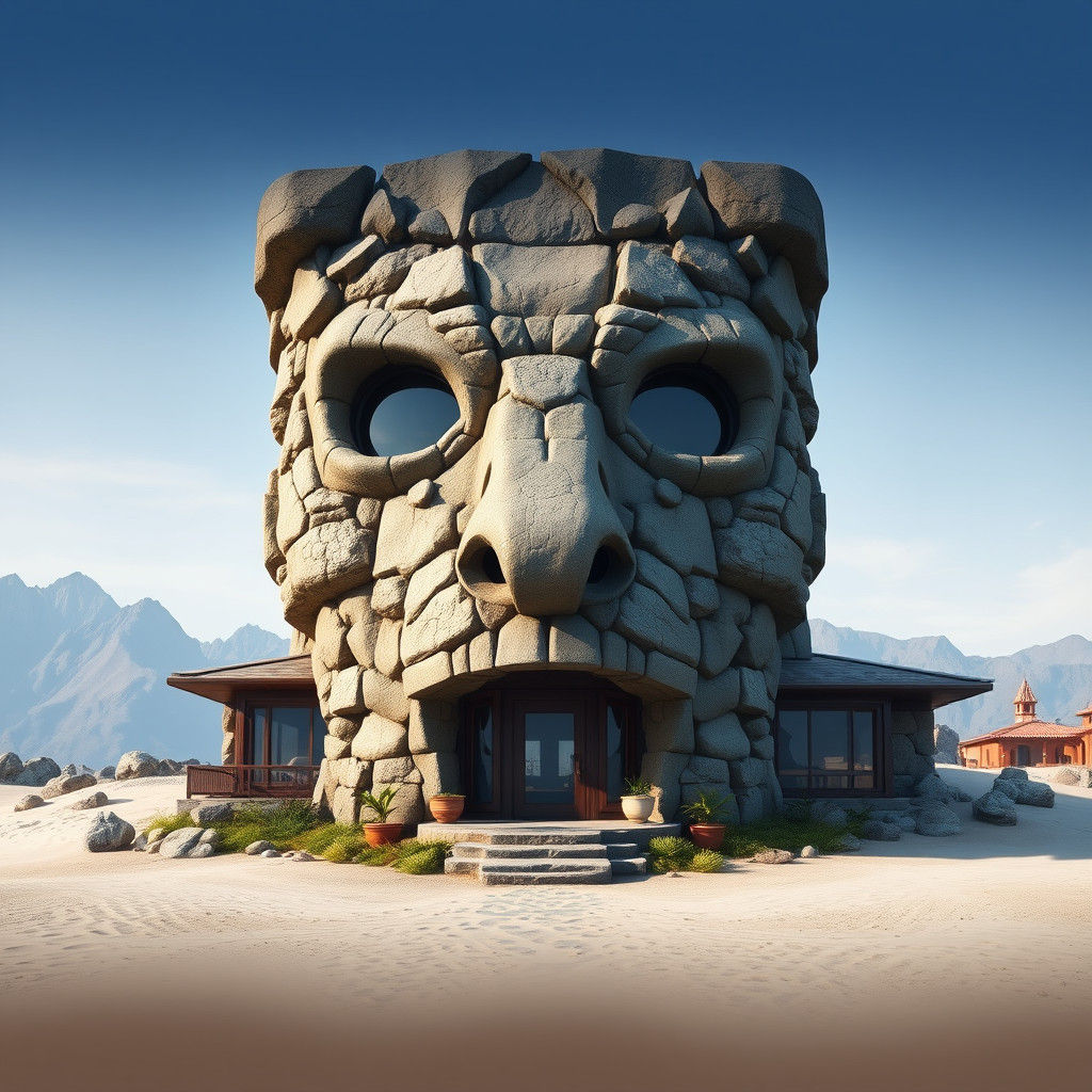 Giant Rock Face House Facade Beach Landscape